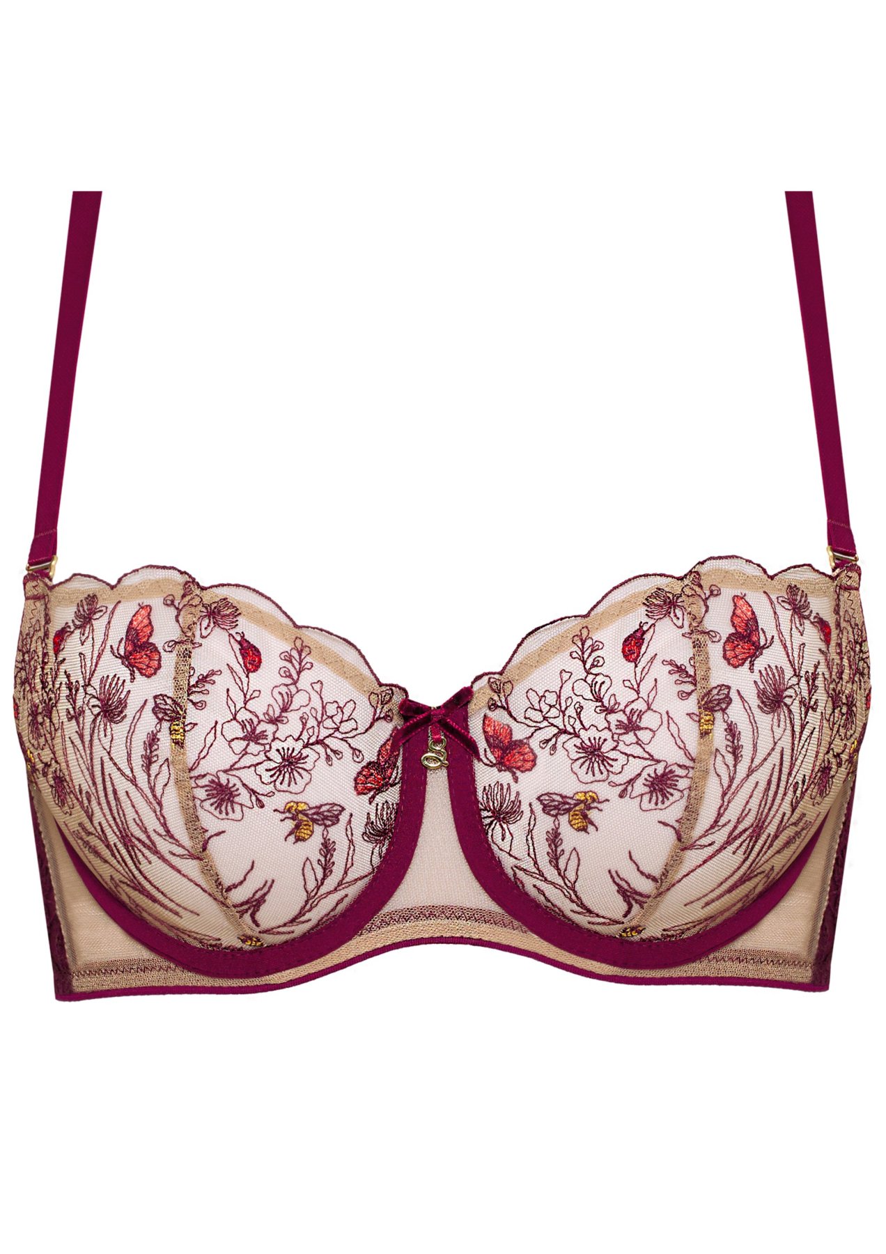 Non-padded Balconnet Bra with Swiss Embroidery Adelina Ruby