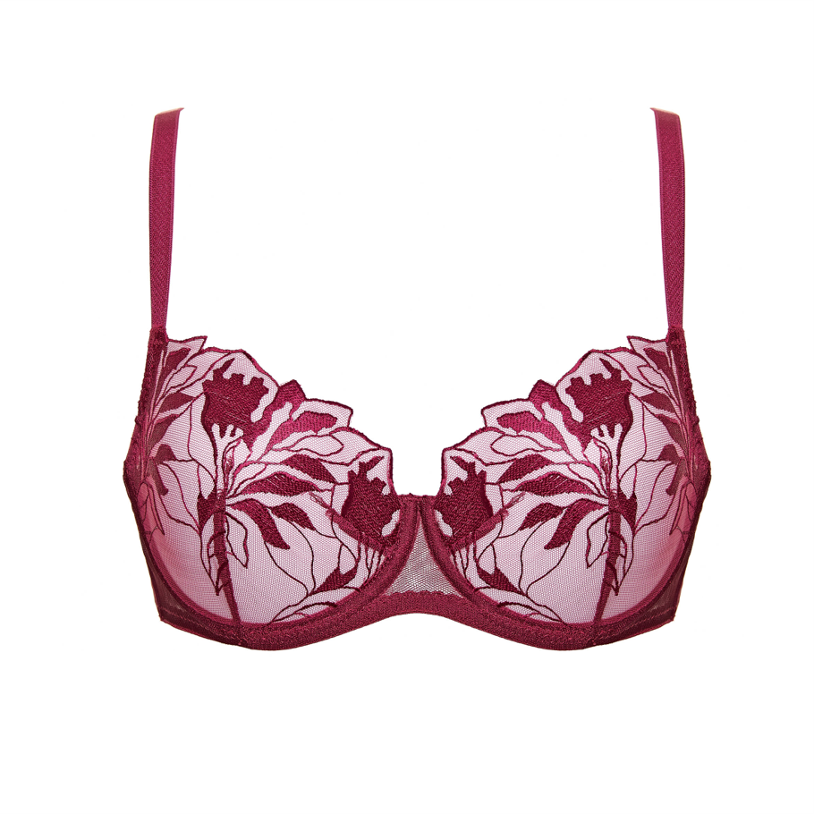 Non-padded Balconnet Bra with Embroidery Coco Dark Red