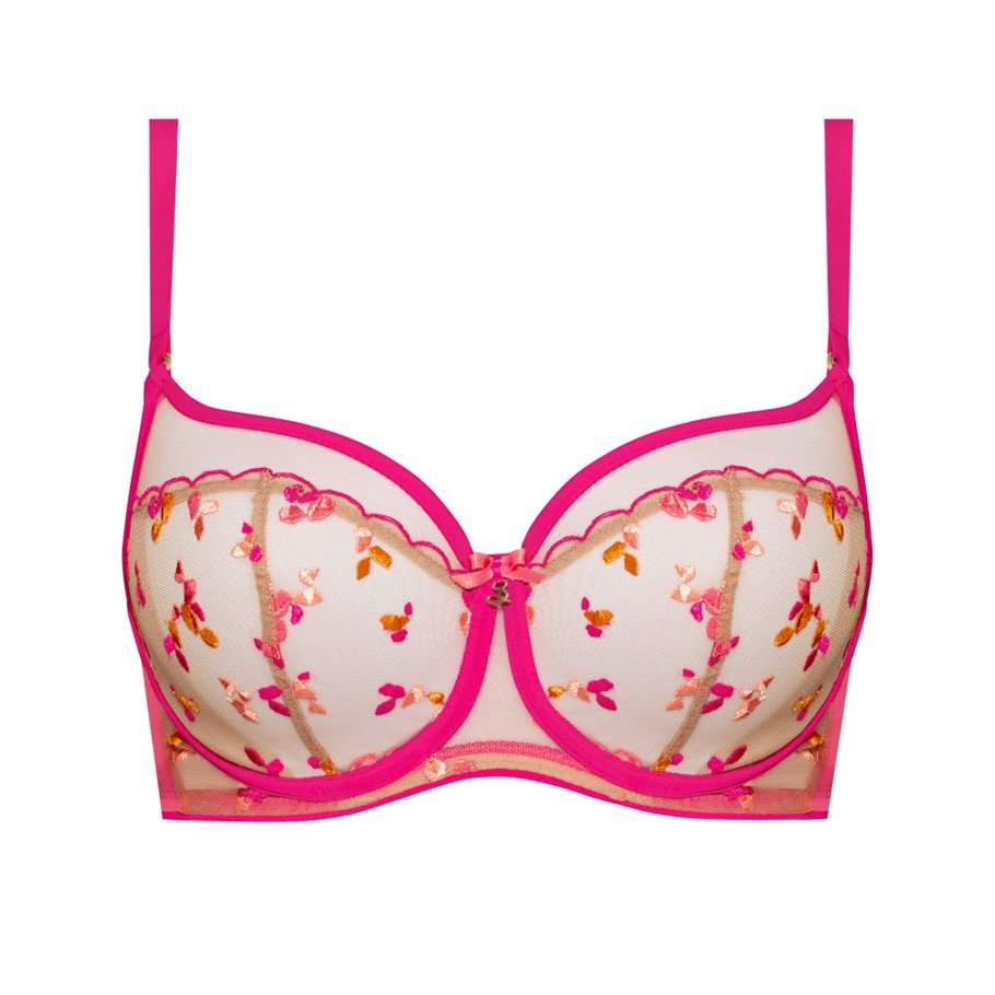 Non-padded Full Cup Bra with Floral Embroidery Boonie Magenta