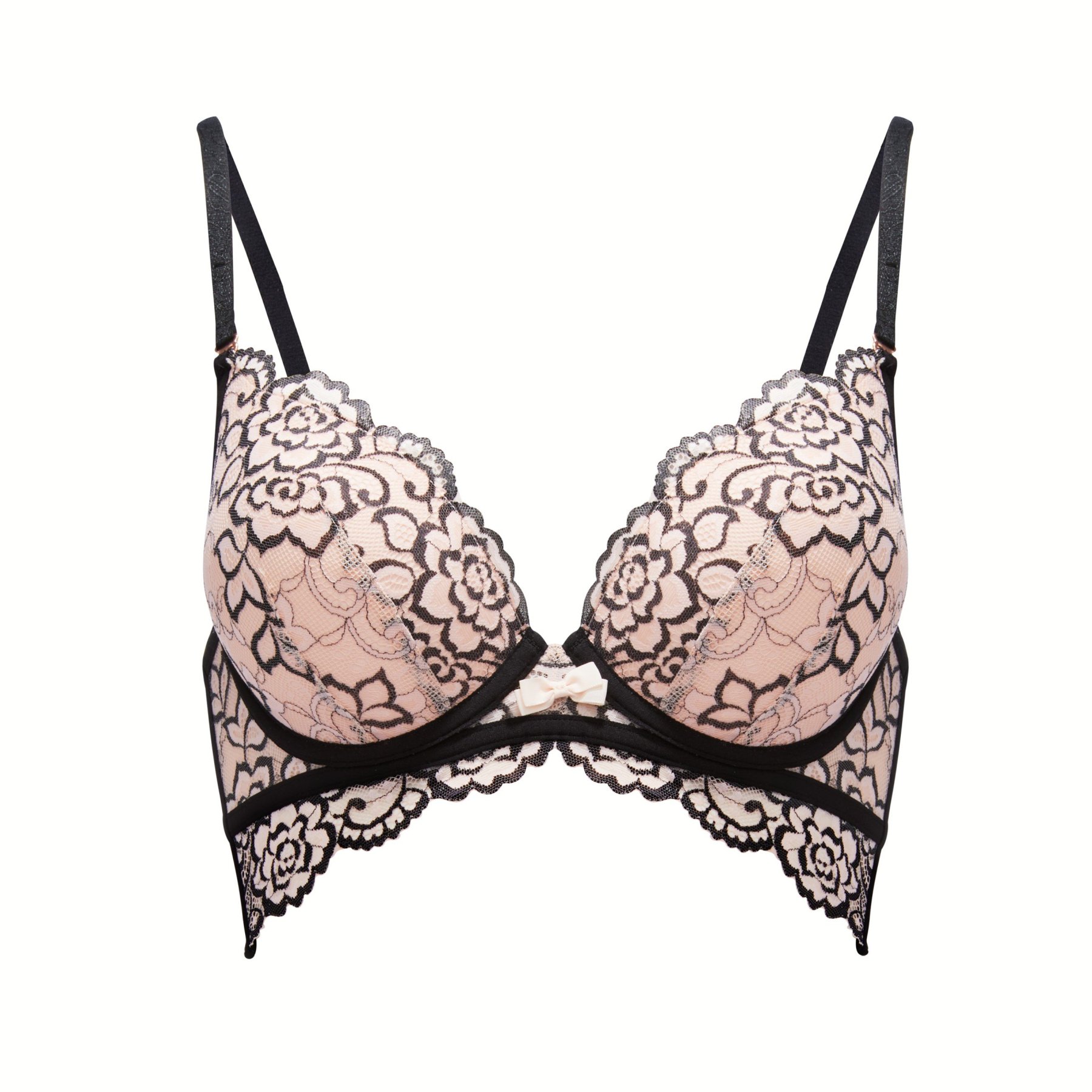 Push Up Plunge Bra with Lace My Body Pink/Black