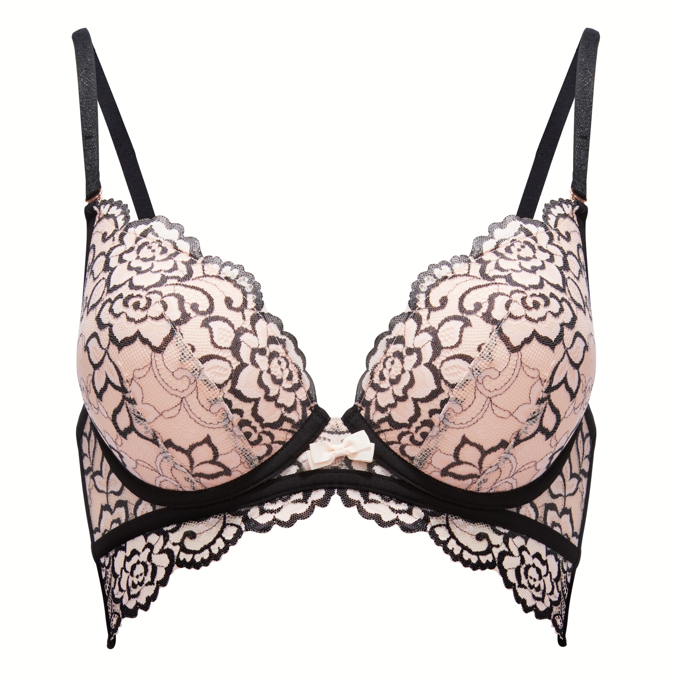 Soutien Plunge Rendado com Push Up My Body Pink/Black