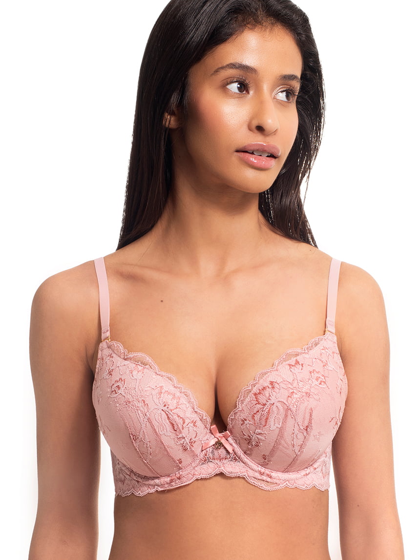 Soutien Plunge Rendado com Push Up My Body Lace Rosa
